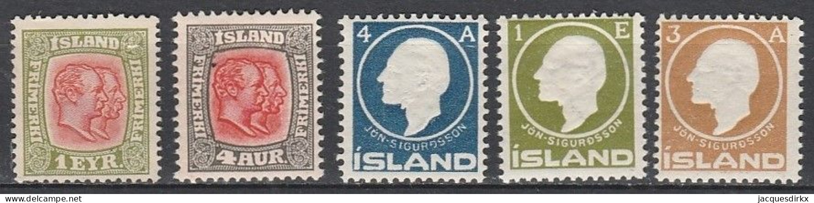 Iceland      .       Yvert    .      5  Stamps     .     *      .      Mint-hinged - Unused Stamps