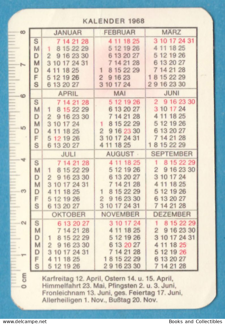 H-0700 * Calendario 1968 - 6,5 X 9,5 Cm - "EuropaHotel", Germania/Austria - Small : 1961-70