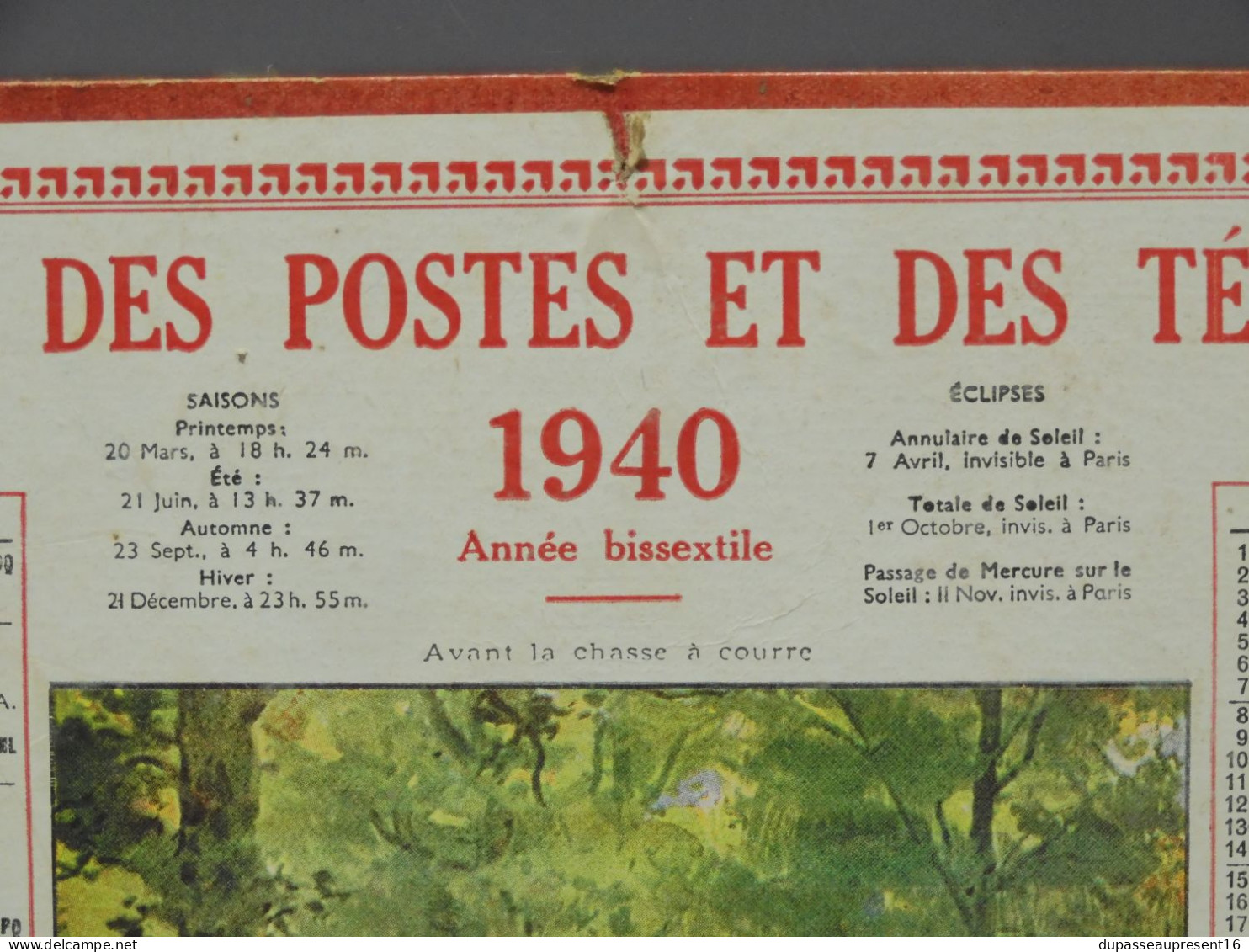 -ANCIEN ALMANACH CALENDRIER Des POSTES XX 1940 POSTES & TELEGRAPHES Collection    E - Grand Format : 1921-40