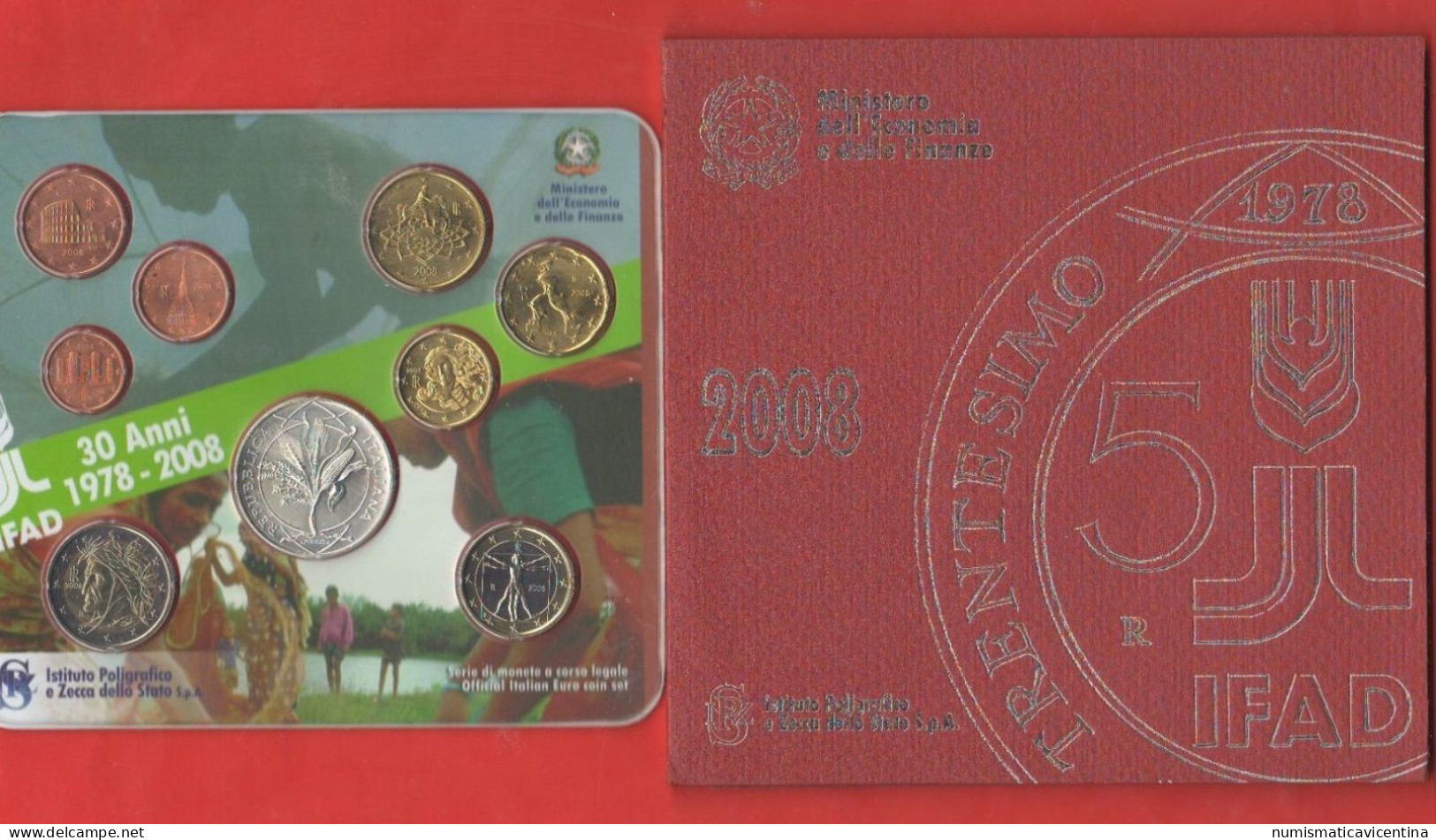 ITALIA Serie 2008 IFAD Con 5 € Argento Euro Ufficial € Coin Set Italy Italie - Italy