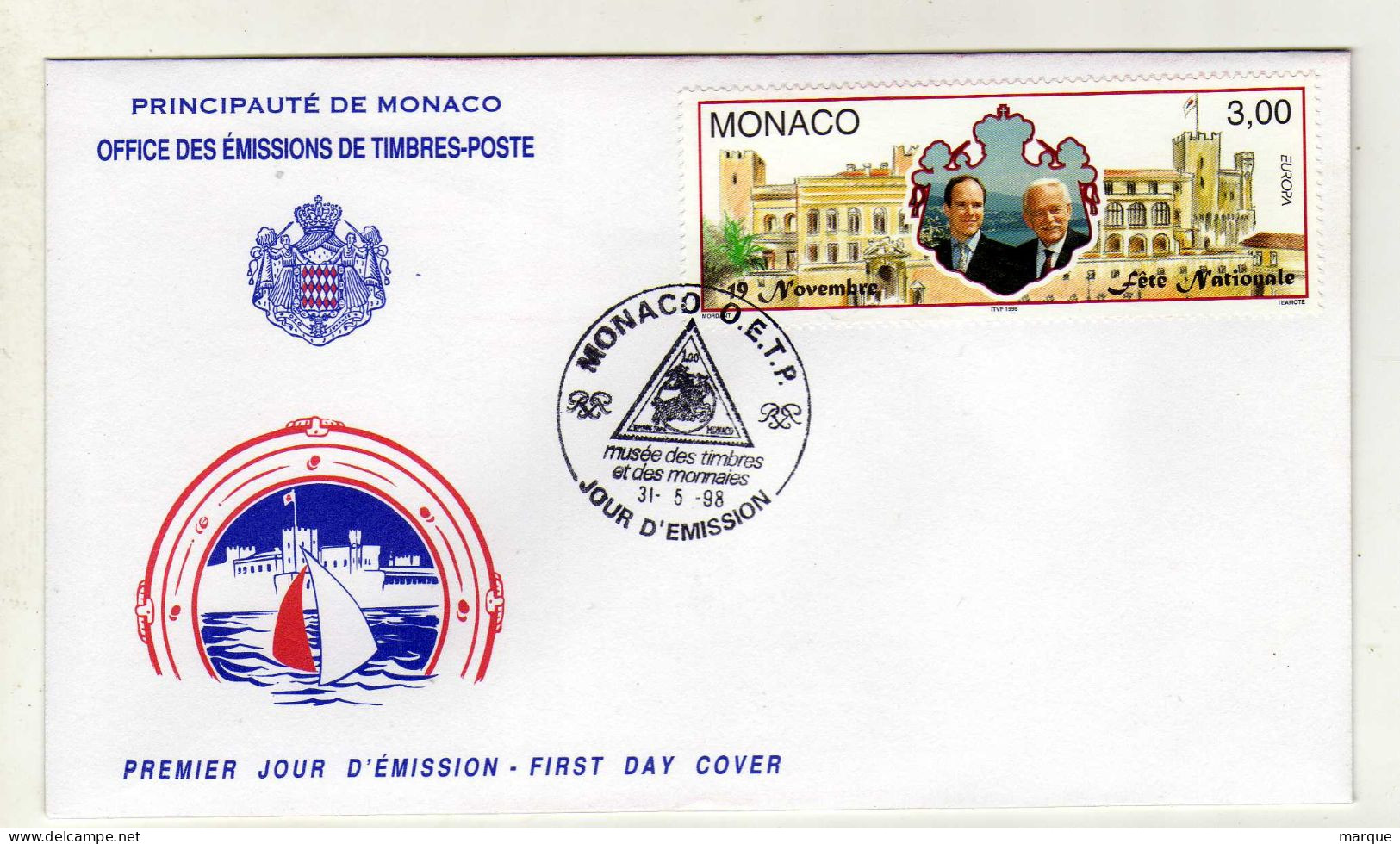 Enveloppe 1er Jour MONACO Oblitération MONACO O.E.T.P. 31/05/1998 - FDC