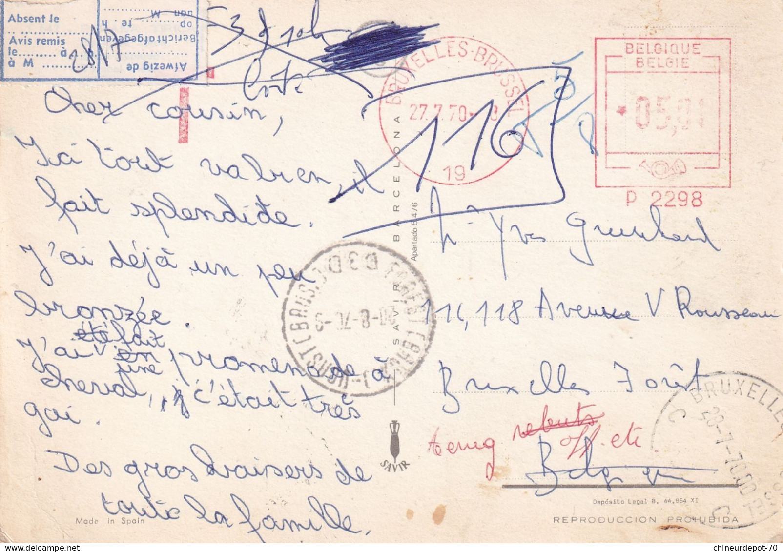 Spain Absent Bruxelles P2298 Brussel Et D3D - Cartas & Documentos