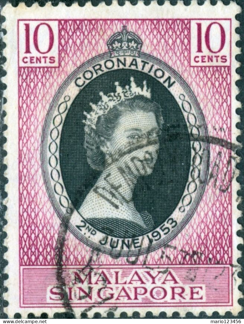 MALAYA, SINGAPORE, INCORONAZIONE ELISABETTA II, 1953, FRANCOBOLLI USATI Scott:SG 27, Yt:SG 27, Sg:SG 37 - Singapore (...-1959)