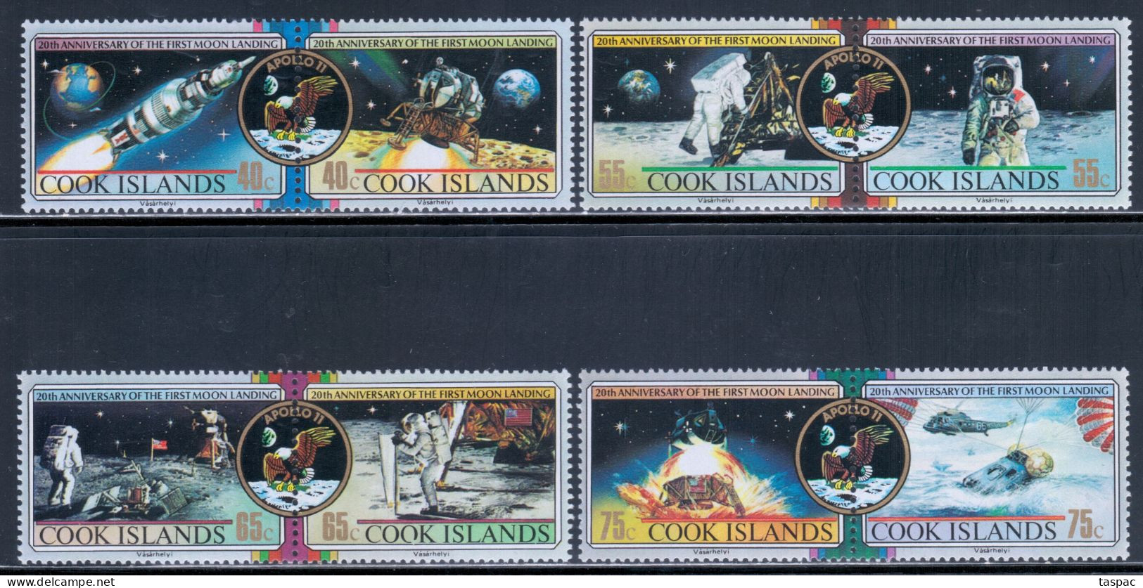 Cook Islands 1989 Mi# 1269-1276 ** MNH - 4 Pairs - 1st Moon Landing, 20th Anniv. / Space - Oceania