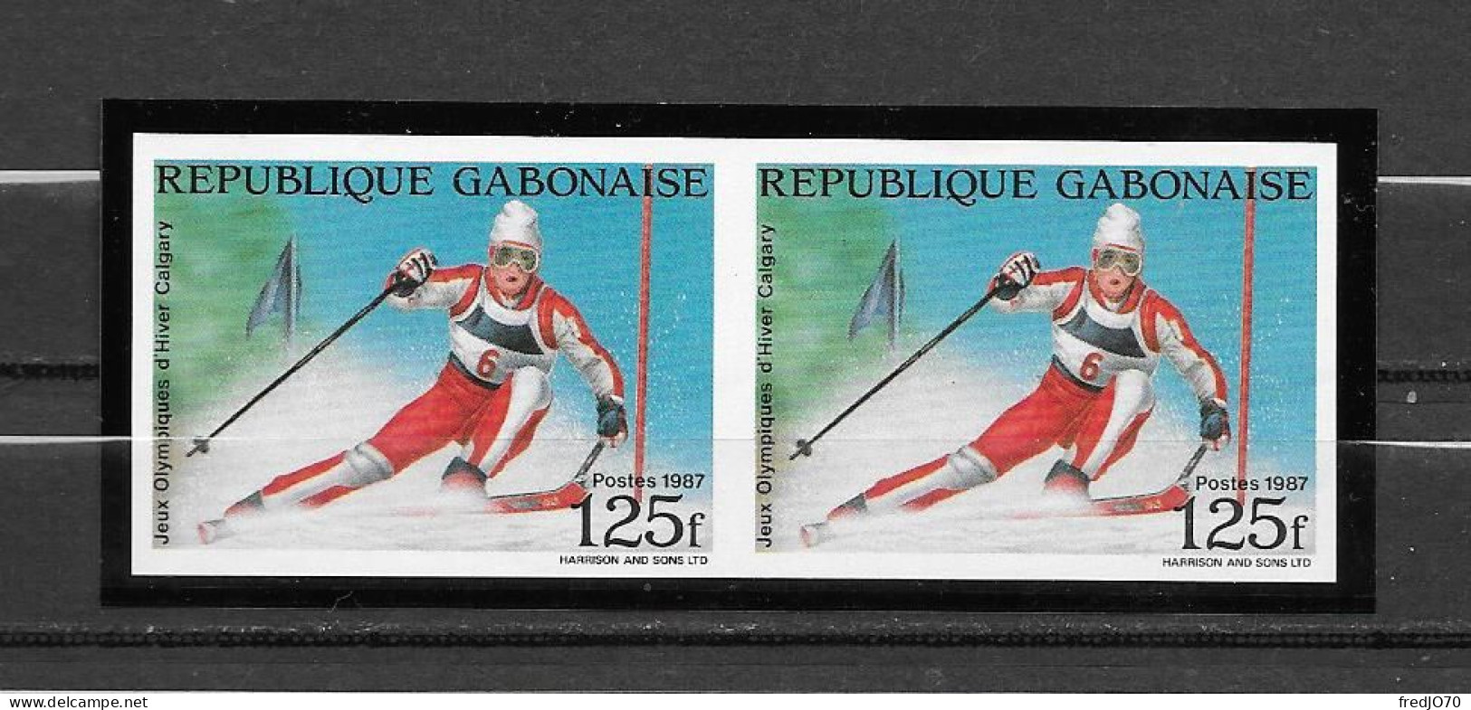 Gabon Timbre Paire Non Dentelé Imperf JO 88 ** - Winter 1988: Calgary