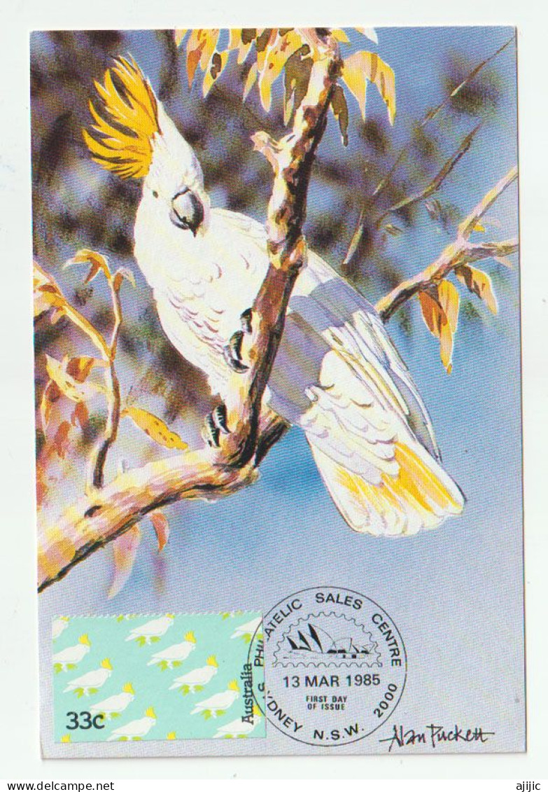 Australian Cockatoo/ Carte-maximum Premier Jour 1985. Timbre ATM (automatic Teller Machine) RARE - Cartes-Maximum (CM)