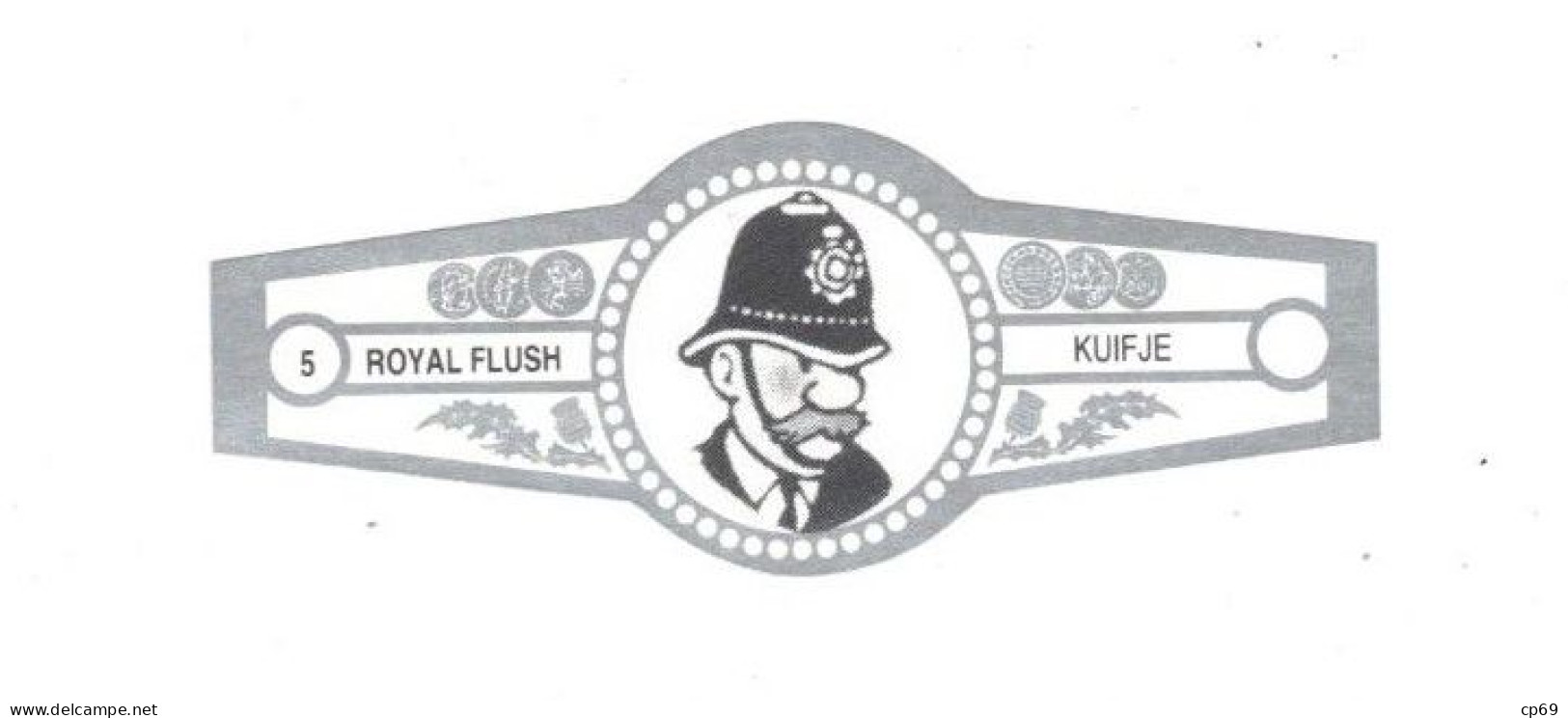 5) Bague De Cigare Série Tintin Blanche Grise Royal Flush Kuifje Agent De Police En Superbe.Etat - Objets Publicitaires