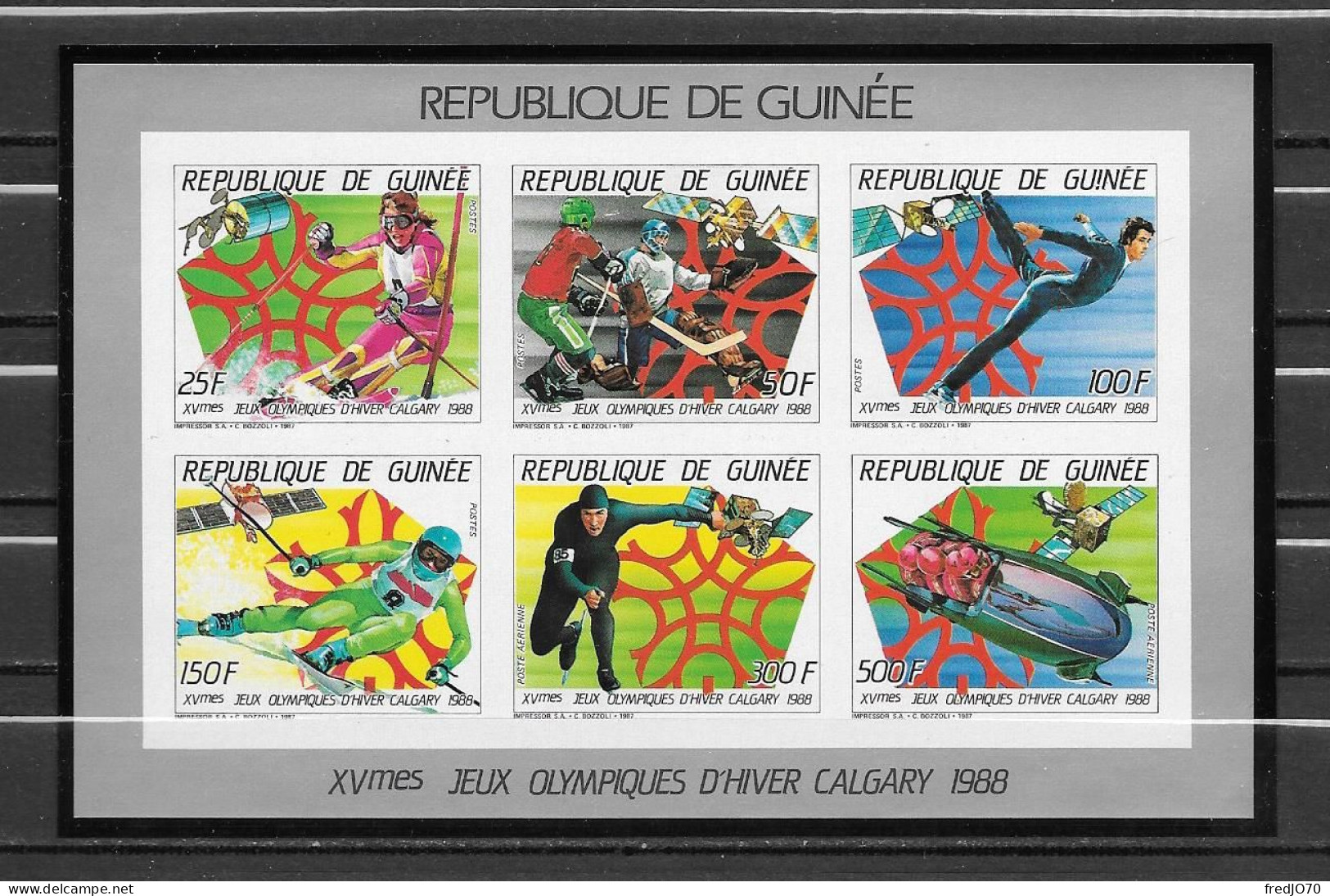 Guinée Guinea Feuillet Collectif Non Dentelé Imperf JO 88 ** - Winter 1988: Calgary