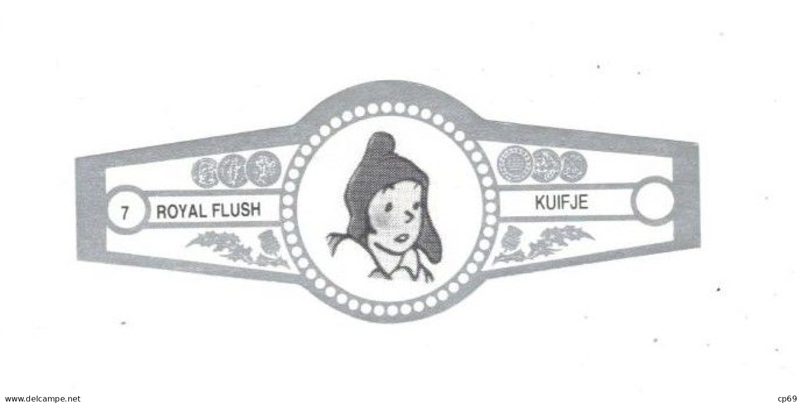 7) Bague De Cigare Série Tintin Blanche Grise Royal Flush Kuifje Zorrino En Superbe.Etat - Objets Publicitaires