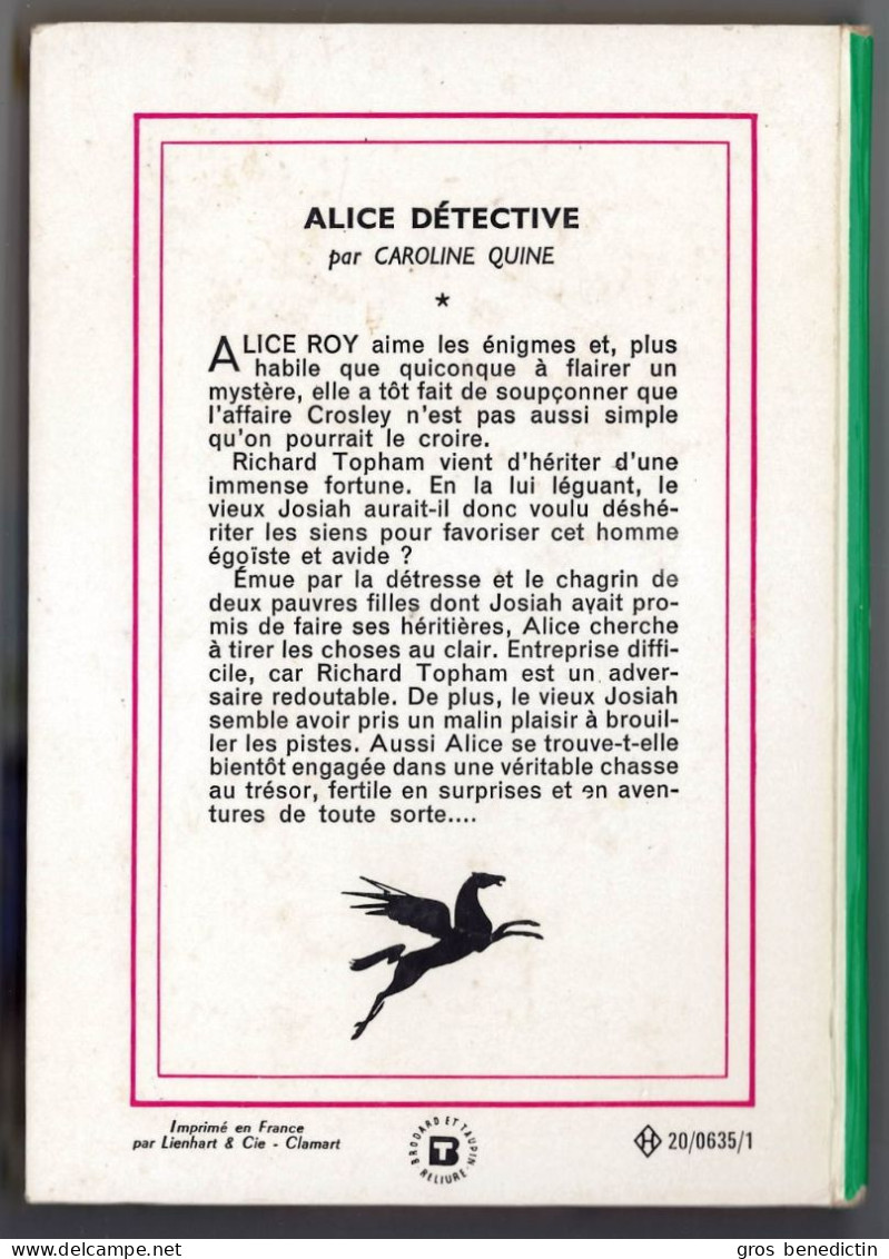 Hachette - Bibliothèque Verte N°133 - Caroline Quine - "Alice Détective" - 1969 - Bibliotheque Verte