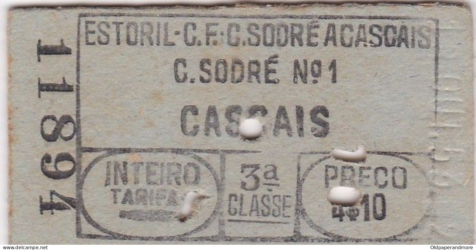 PORTUGAL RAILWAY TICKET TRAIN -  C. SODRÉ  Nº1 / CASCAIS - Europe