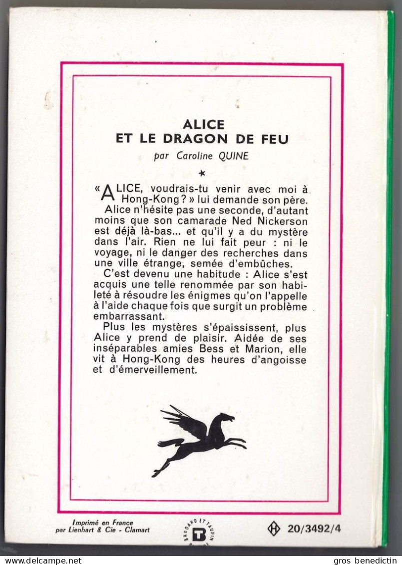 Hachette - Bibliothèque Verte N°430 - Caroline Quine - "Alice Et Le Dragon De Feu" - 1970 - Bibliotheque Verte