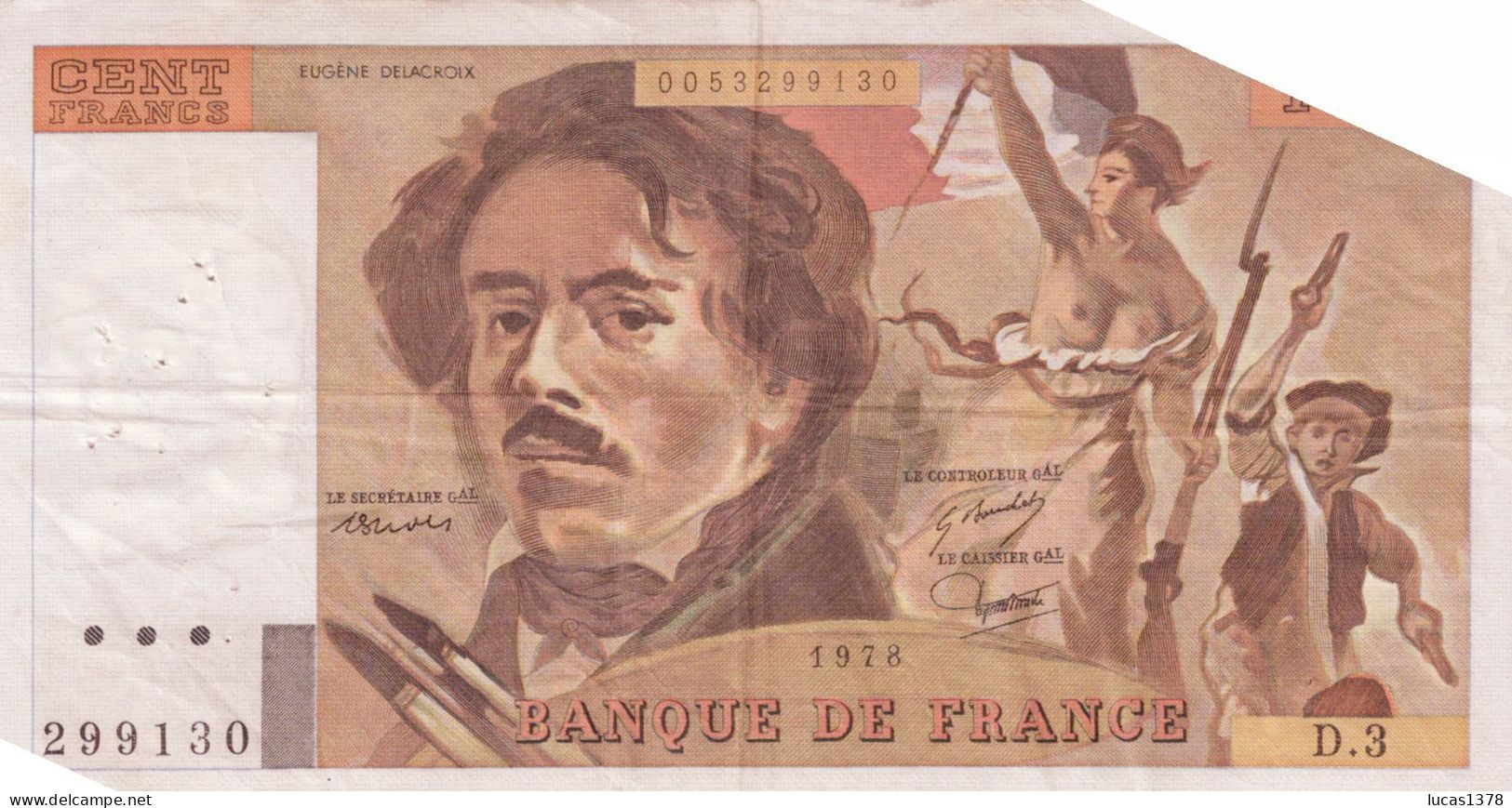 100 Francs "Delacroix" 1978---Série D 3 --NON HACHURE - 100 F 1978-1995 ''Delacroix''