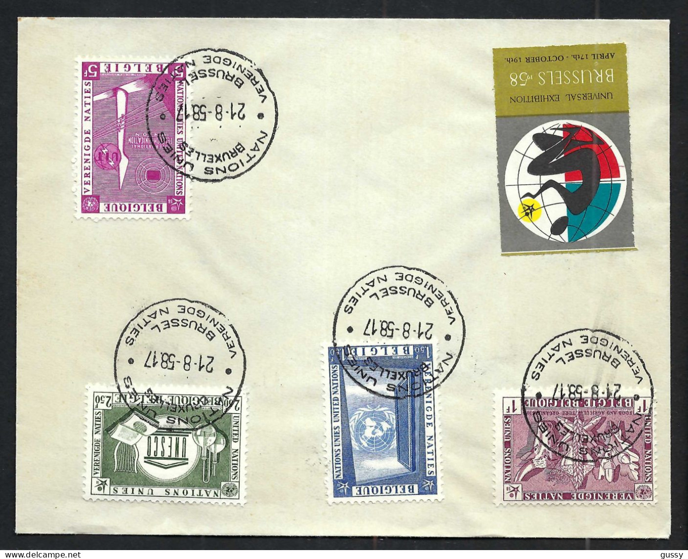 BELGIQUE Ca.1958: FDC "Nations Unies" - 1951-1960