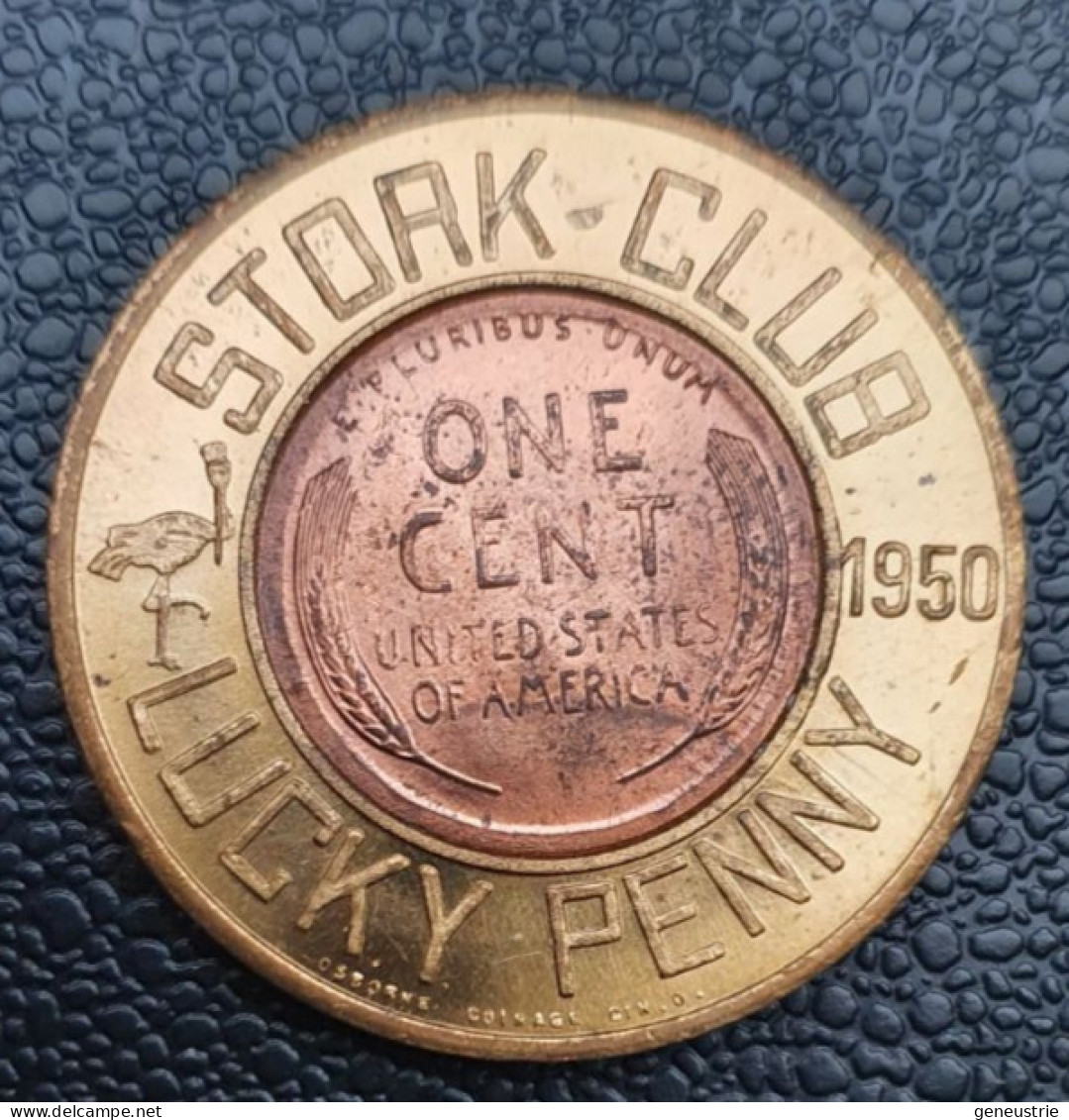 Rare Jeton De Nightclub 1949 Stork Club Lucky Penny Encased Cent, Nightclub Token In Manhattan, New York City - Professionnels/De Société