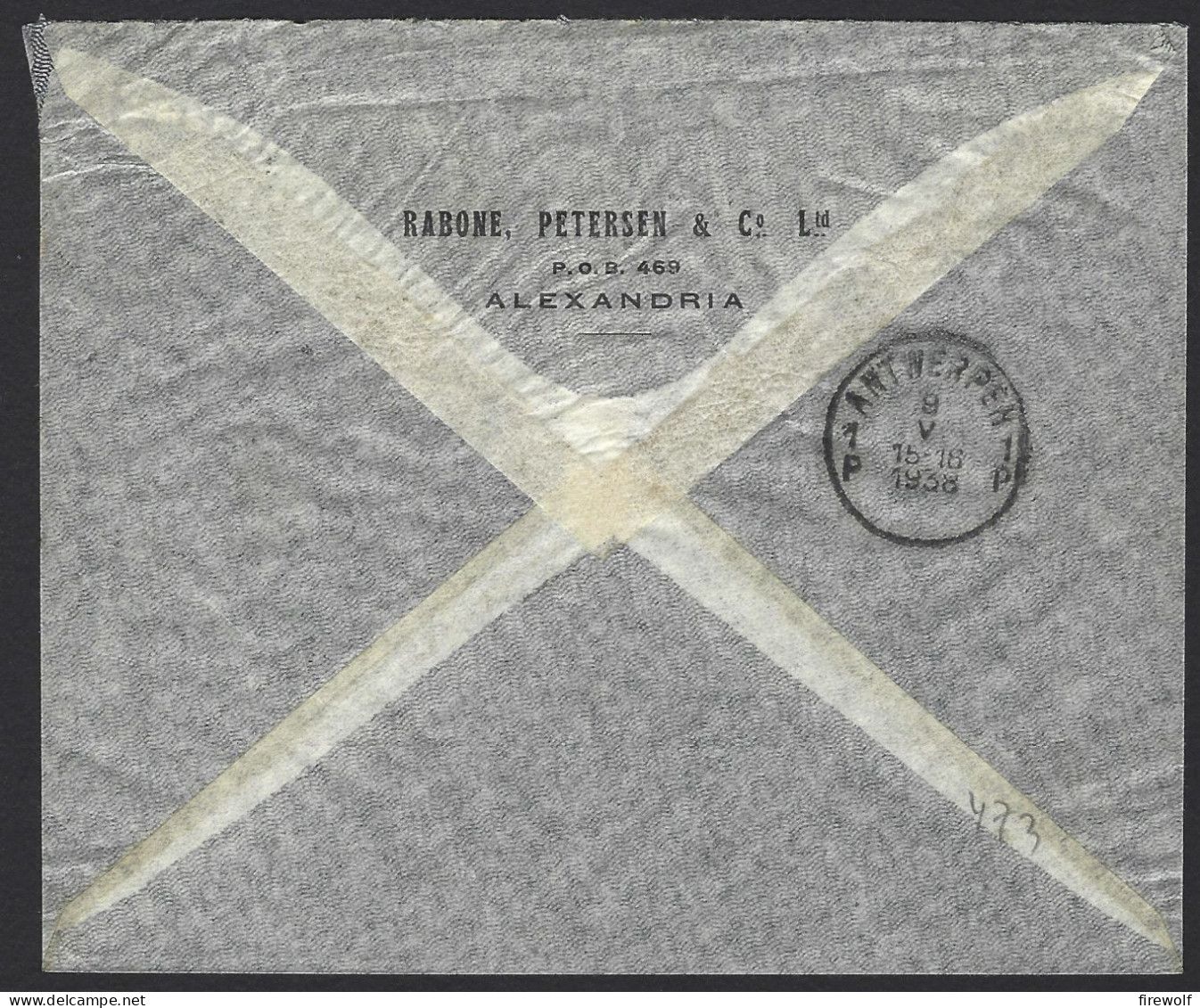 F09 - Egypt 1938 Commercial Airmail Cover Alexandria To Antwerp Belgium - Briefe U. Dokumente