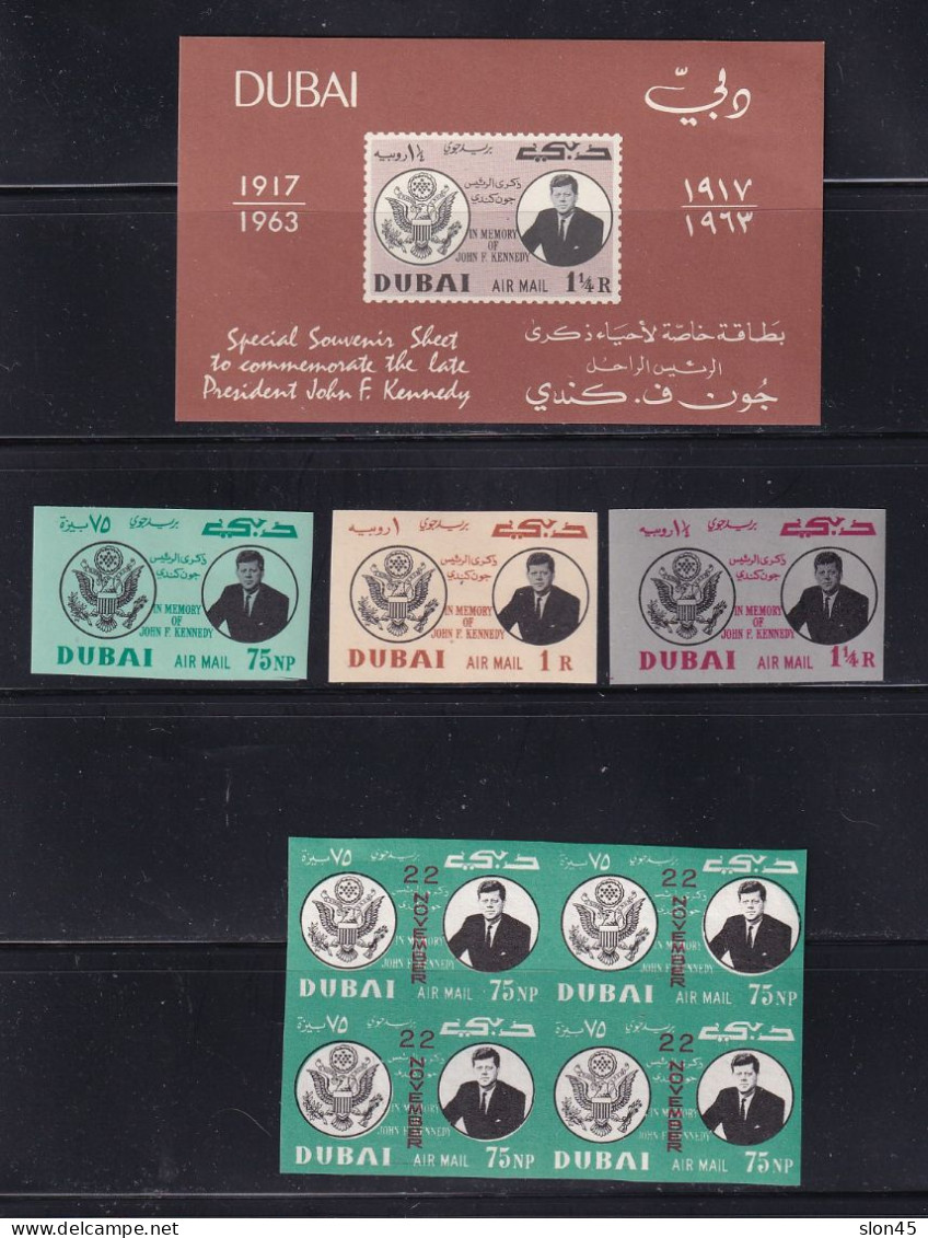 Dubai 1964 John F. Kennedy Sheet+Block Of 4/stamps MH Imperf 15920 - Kennedy (John F.)