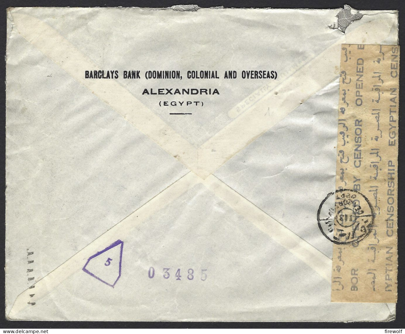 F09 - Egypt 1945 Commercial Cover Barclays Bank -  Alexandria To Brussels Belgium - Censor Marks And Seal - Cartas & Documentos