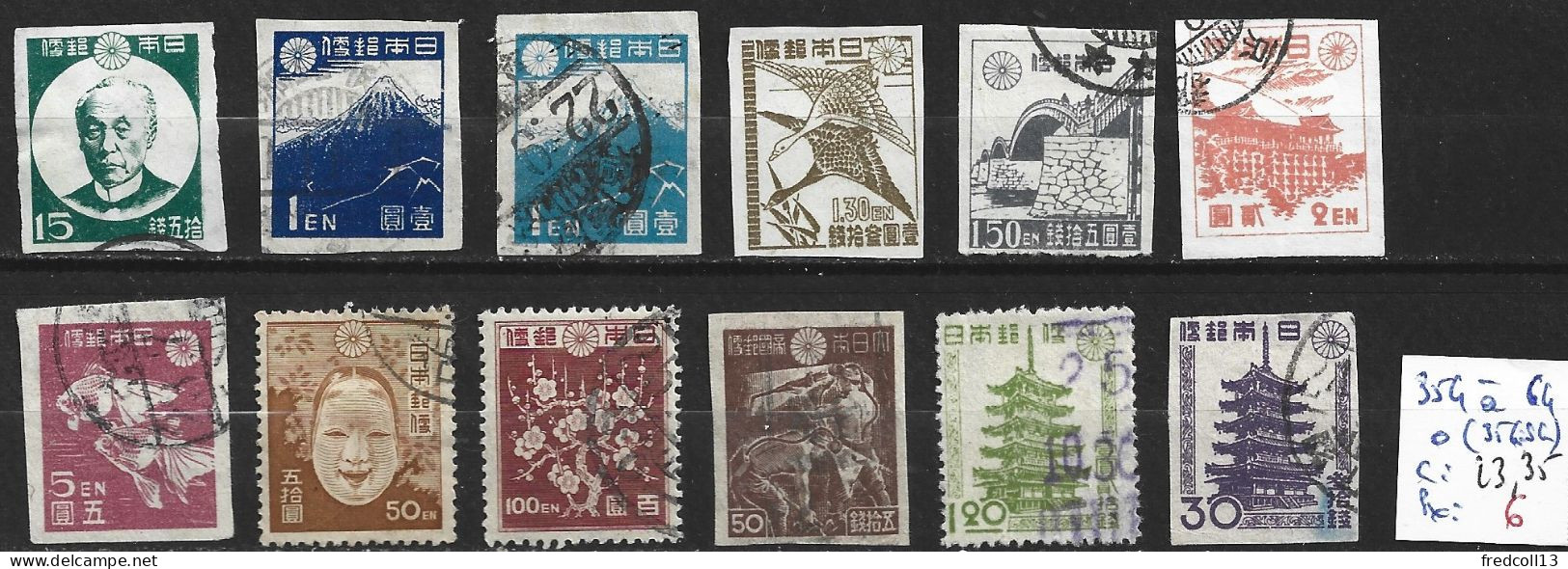 JAPON 354 à 64 Oblitérés ( 356 Sans Gomme ) Côte 23.35 € - Used Stamps