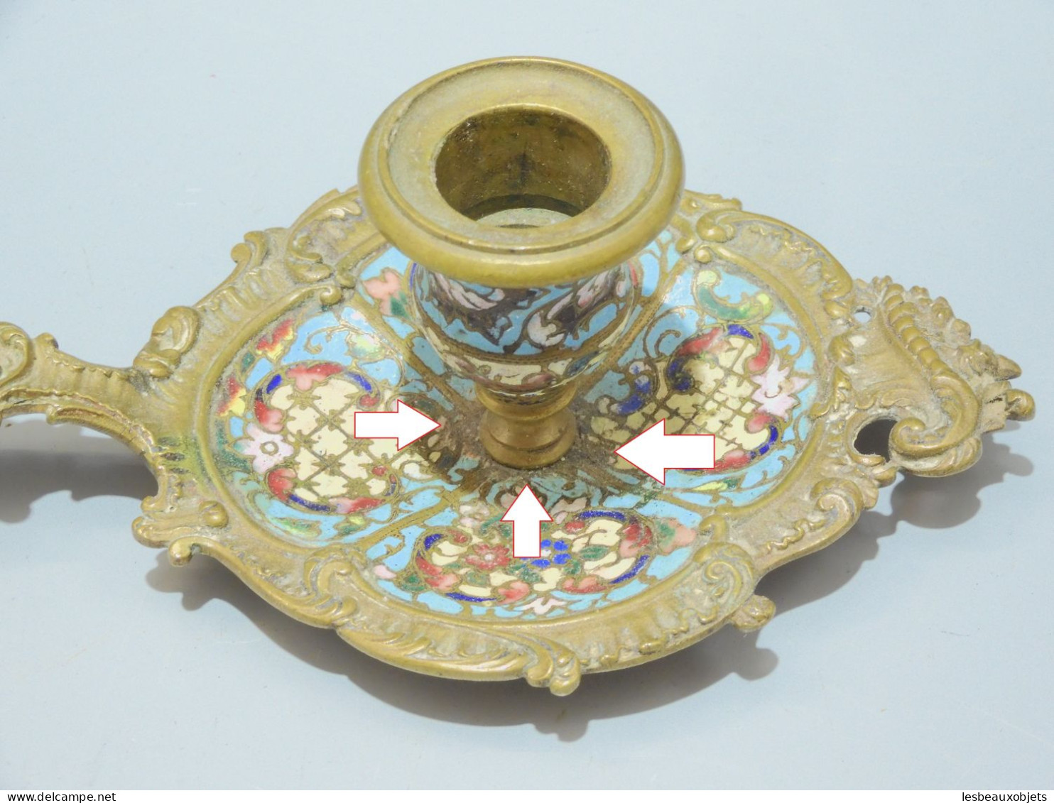 - BOUGEOIR A MAIN BRONZE NAPOLEON III EMAUX CLOISONNES XIXe Collection Bougie     E - Chandeliers, Candélabres & Bougeoirs