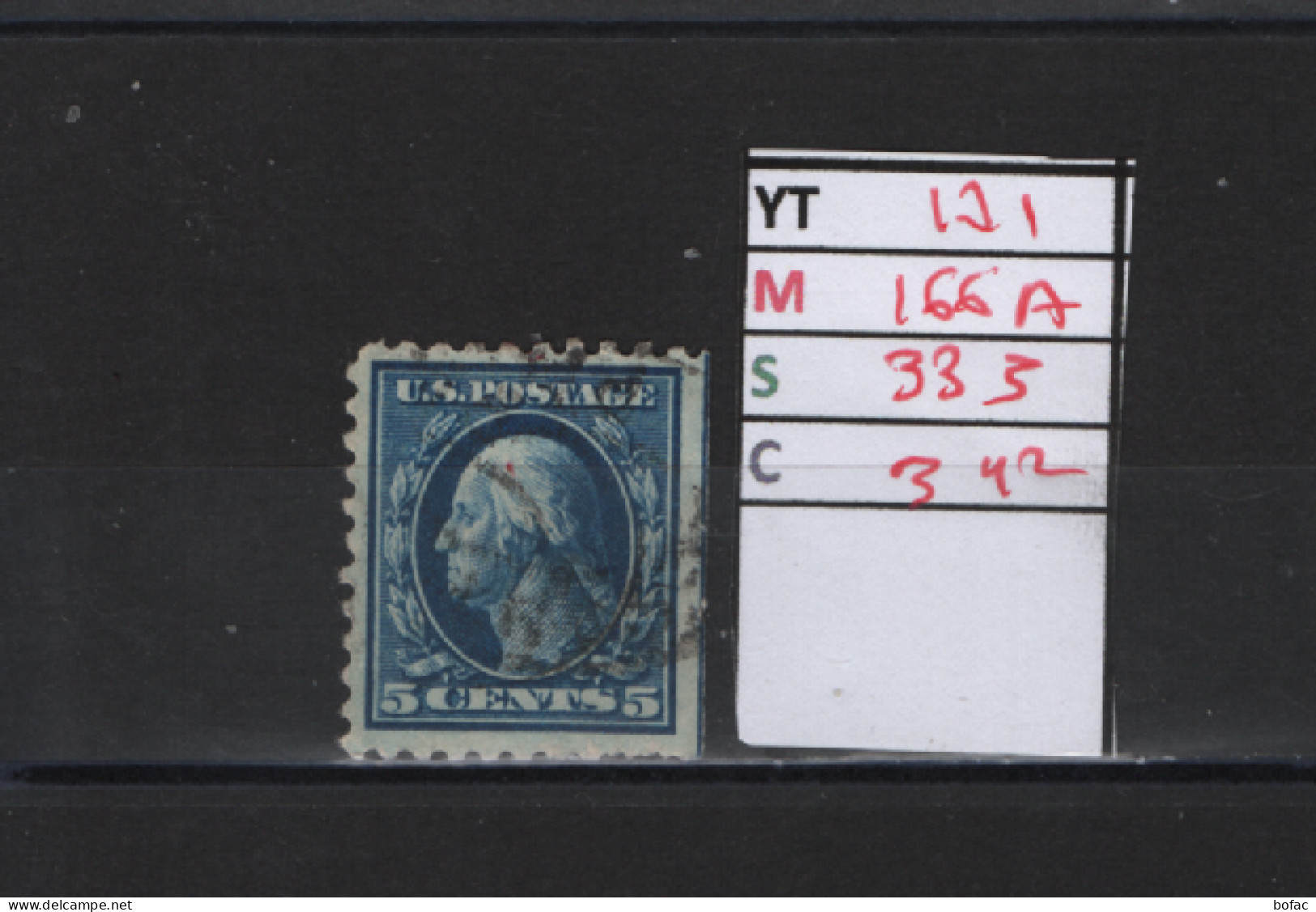 PRIX FIXE Obl 171 YT 166A MIC 333 SCOT 342 GIB George Washington 1908 1909 58/05  Dentelé 3 Cotés - Used Stamps