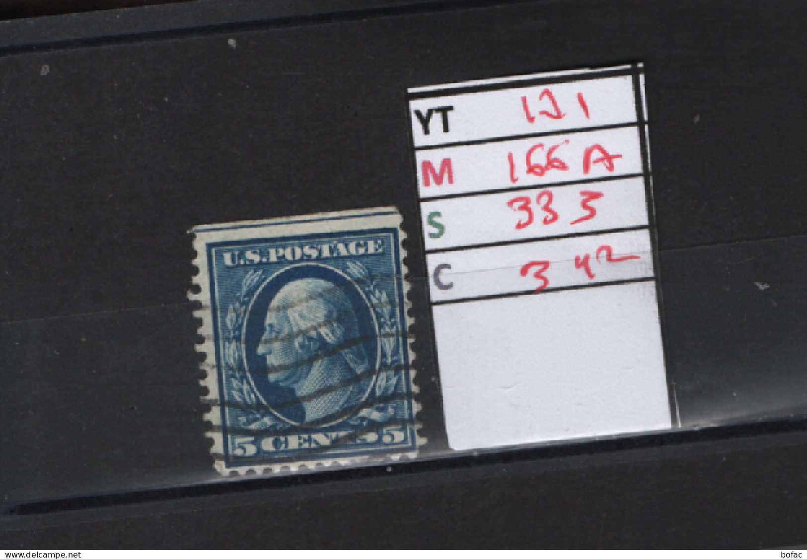 PRIX FIXE Obl 171 YT 166A MIC 333 SCOT 342 GIB George Washington 1908 1909 58/05  Dentelé 3 Cotés - Used Stamps