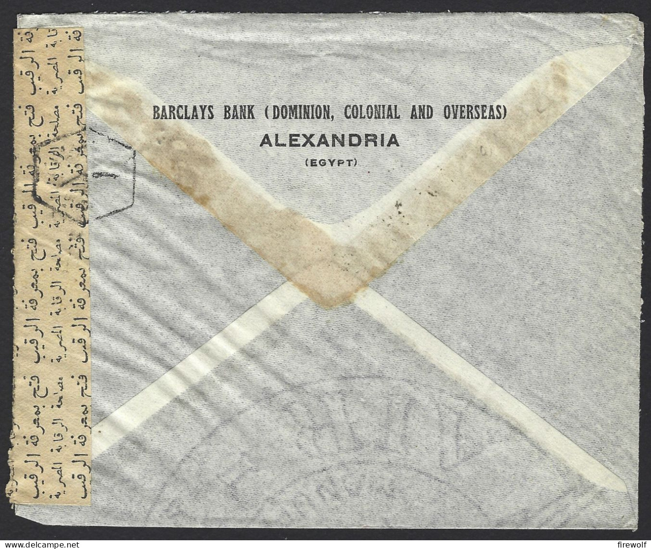 F10 - Egypt 1949 Commercial Cover Barclays Bank -  Alexandria To Brussels Belgium - Censor Marks And Seal - Covers & Documents