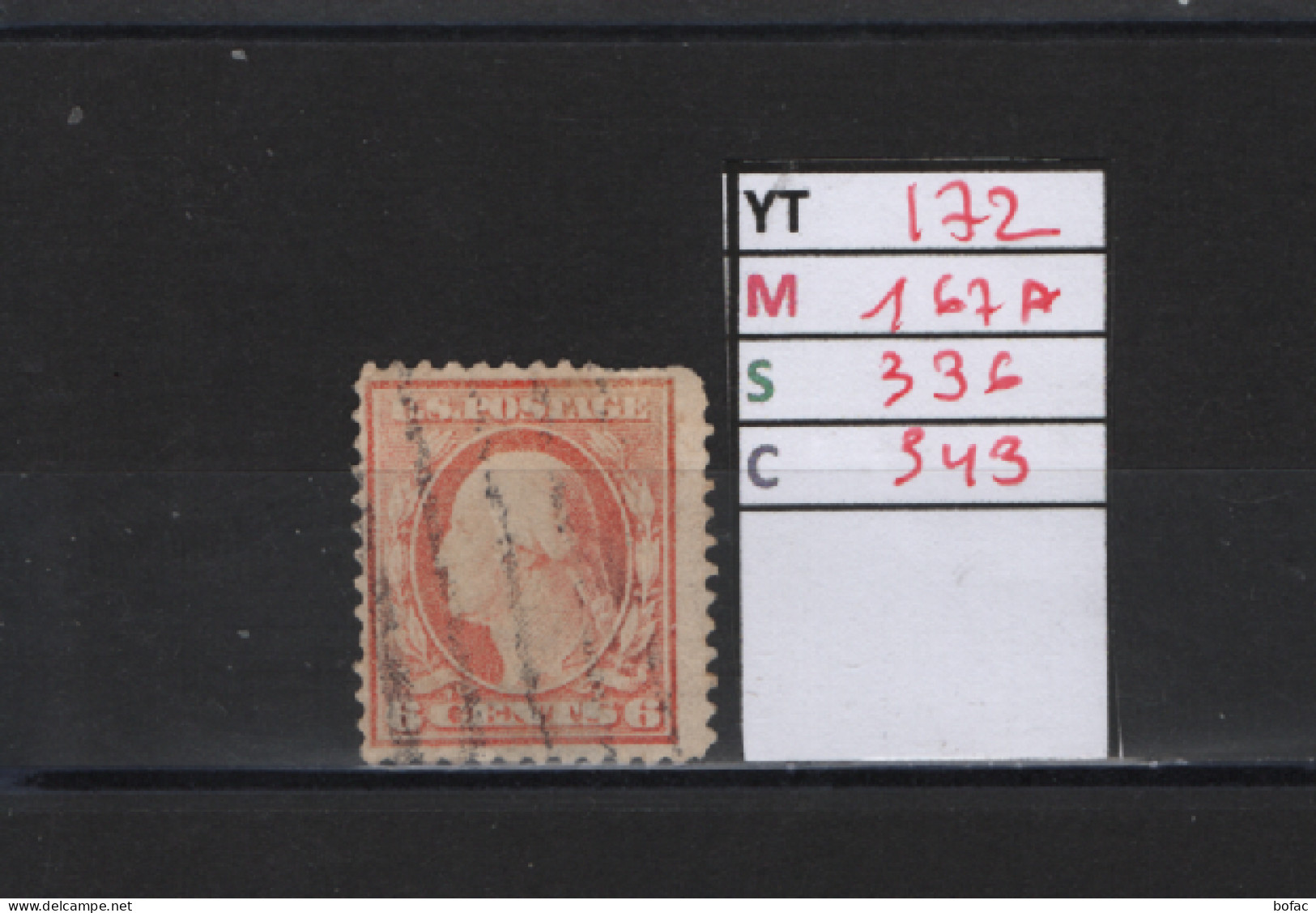 PRIX FIXE Obl 172 YT 167A MIC 336 SCOT 343 GIB George Washington 1908 1909 58/05 - Used Stamps