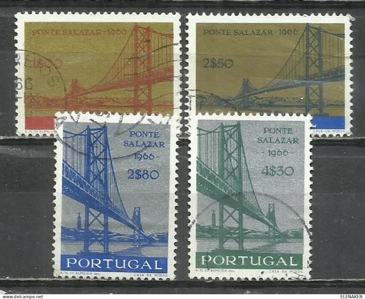 0551A-SERIE COMPLETA PORTUGAL 1966 Nº 989/992 PUENTE SALAZAR - Oblitérés