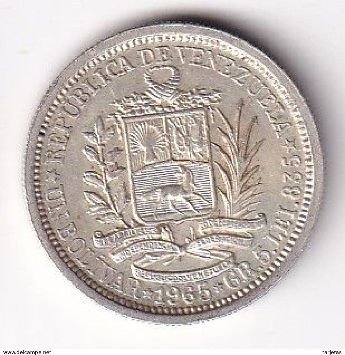 MONEDA DE PLATA DE VENEZUELA DE 1 BOLIVAR DEL AÑO 1965 (COIN) SILVER-ARGENT - Venezuela