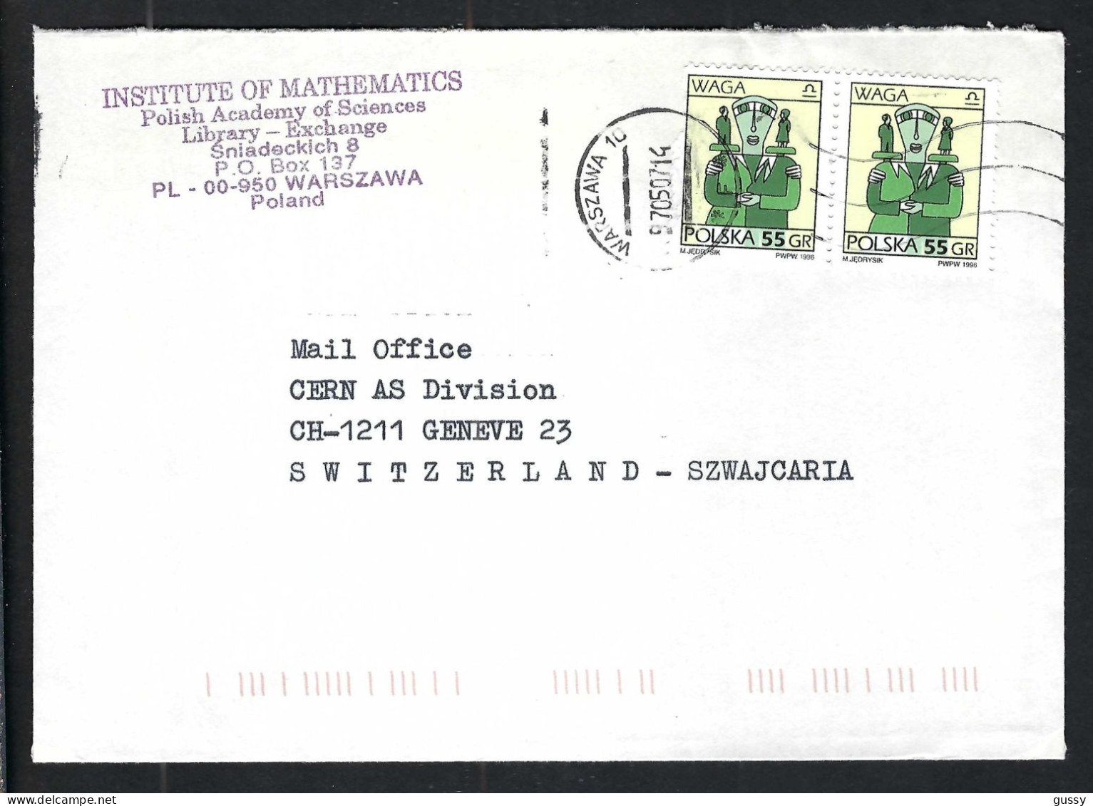 POLOGNE Ca.1997: LSC De Varsovie Pour Genève (Suisse) - Lettres & Documents