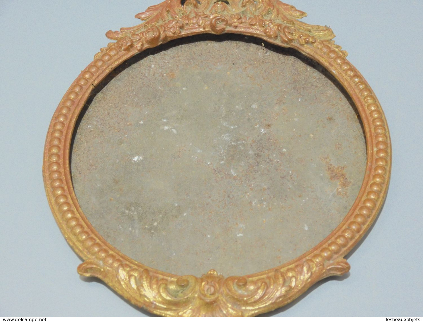 -ANCIEN SUPPORT MIROIR FACE A MAIN ZAMC Doré JUS De GRENIER      E - Miroirs