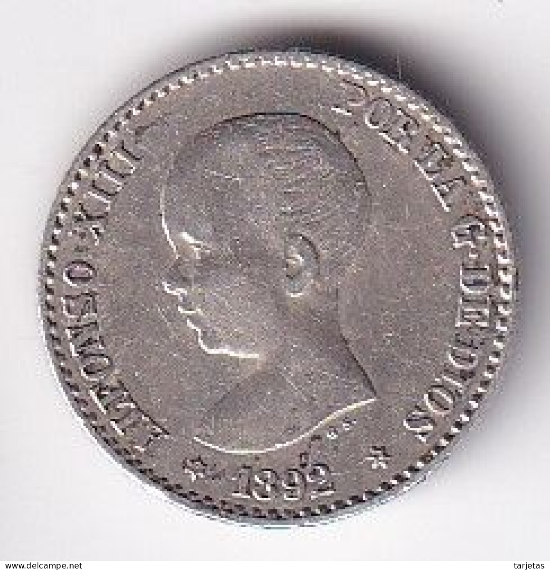 MONEDA DE ESPAÑA DE 50 CENTIMOS DEL AÑO 1892 DE ALFONSO XIII - ESTRELLAS 9-2 (COIN) SILVER-PLATA-ARGENT - Primi Conii