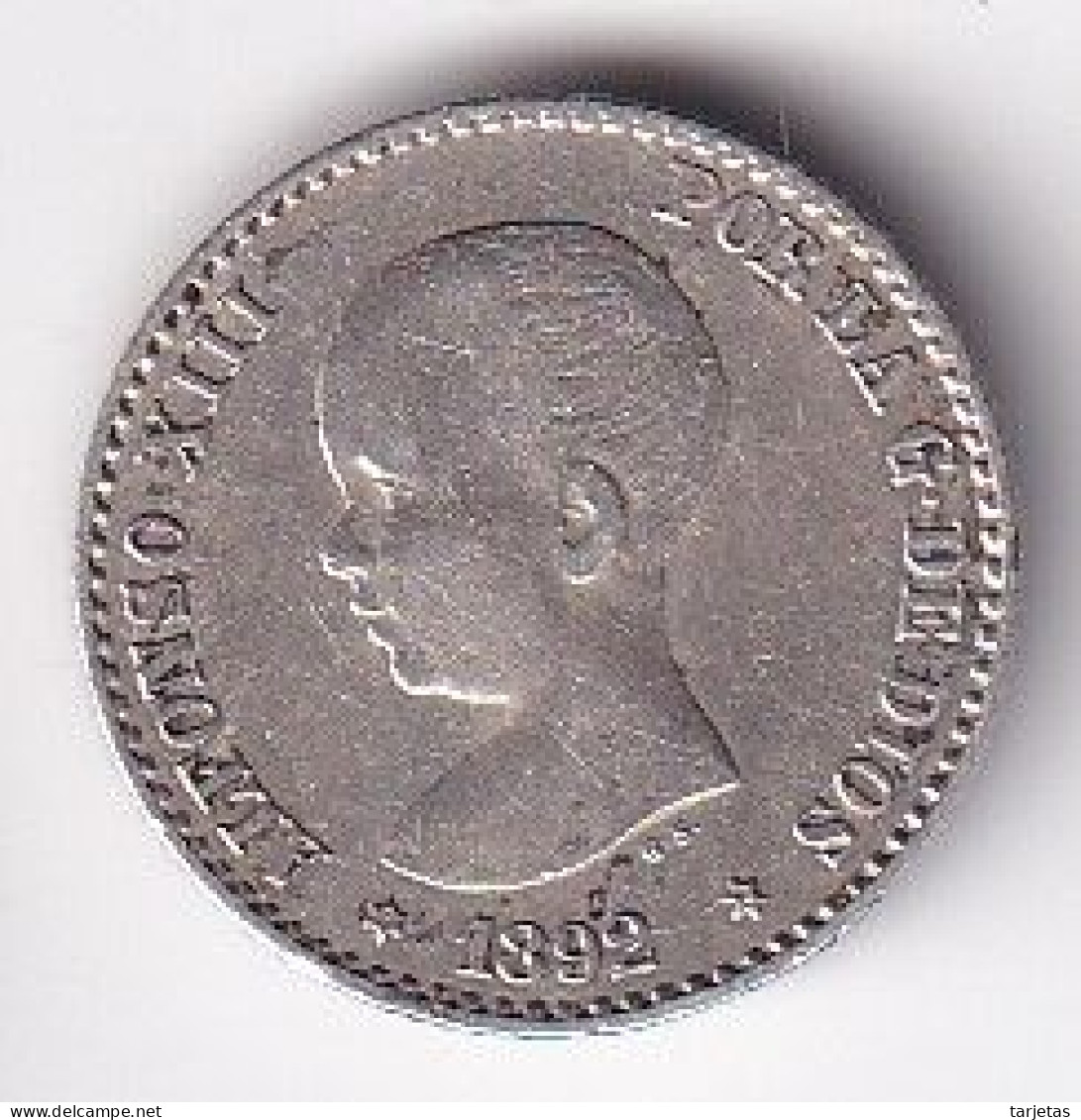 MONEDA DE ESPAÑA DE 50 CENTIMOS DEL AÑO 1892 DE ALFONSO XIII - ESTRELLAS 9-2 (COIN) SILVER-PLATA-ARGENT - Premières Frappes