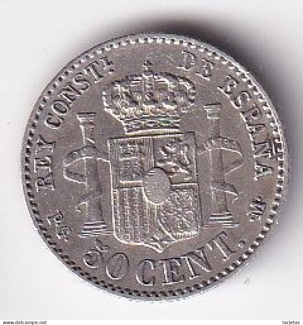 MONEDA DE ESPAÑA DE 50 CENTIMOS DEL AÑO 1892 DE ALFONSO XIII - ESTRELLAS 9-2 (COIN) SILVER-PLATA-ARGENT - Eerste Muntslagen