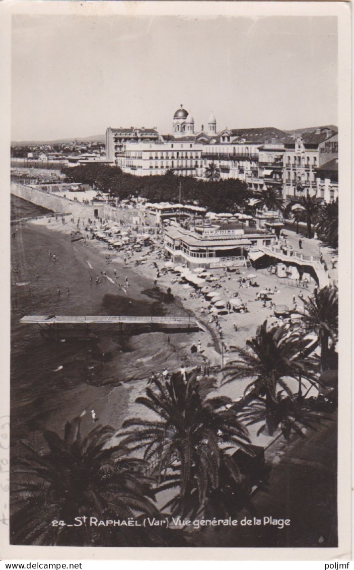 CP (Vue Générale De La Plage) Obl. Krag St Raphael Le 21 VIII 51 Sur 3f Et 15f Dulac N° 694, 699 Pour La Belgique - 1944-45 Marianne Of Dulac