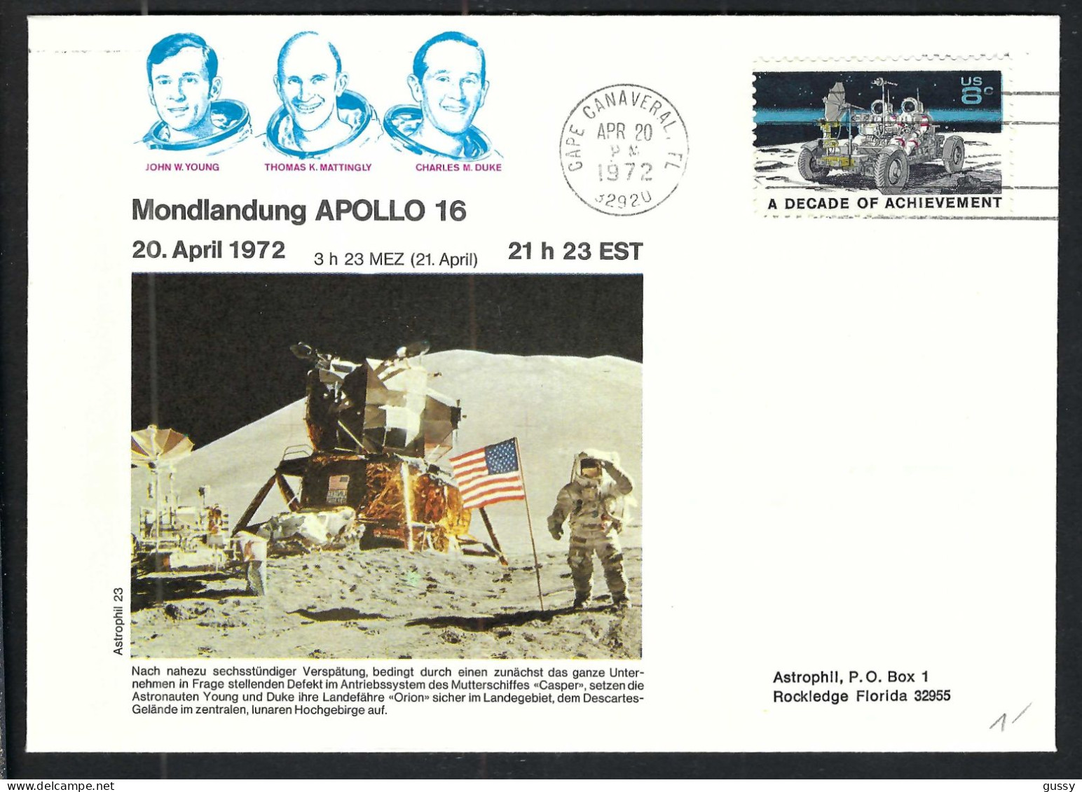 ETATS UNIS Ca.1972: FDC "Alunissage De Apollo 16" - 1971-1980
