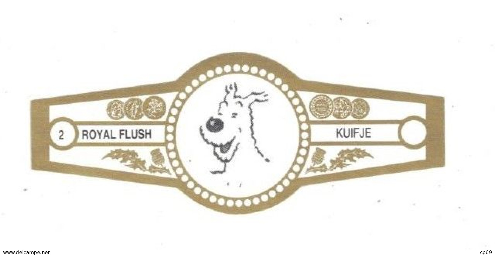 2) Bague De Cigare Série Tintin Blanche Dorée Royal Flush Kuifje Milou Chien Dog Cane En Superbe.Etat - Objets Publicitaires