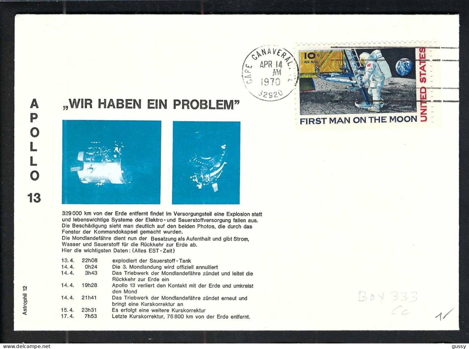 ETATS UNIS Ca.1970: FDC "Wir Haben Ein Problem" De Apollo 13 - 1961-1970