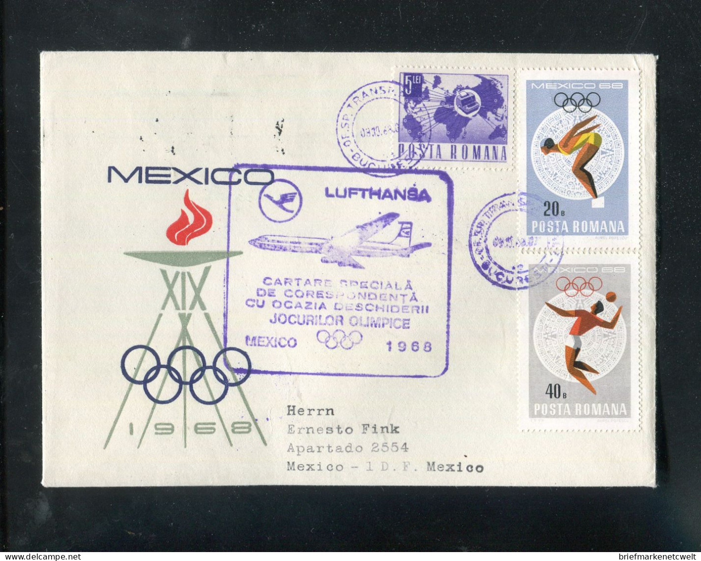 "RUMAENIEN" 1968, Sonderflugbrief Der LH Nach Mexiko (Sieger Nr. 545) (60016) - Lettres & Documents