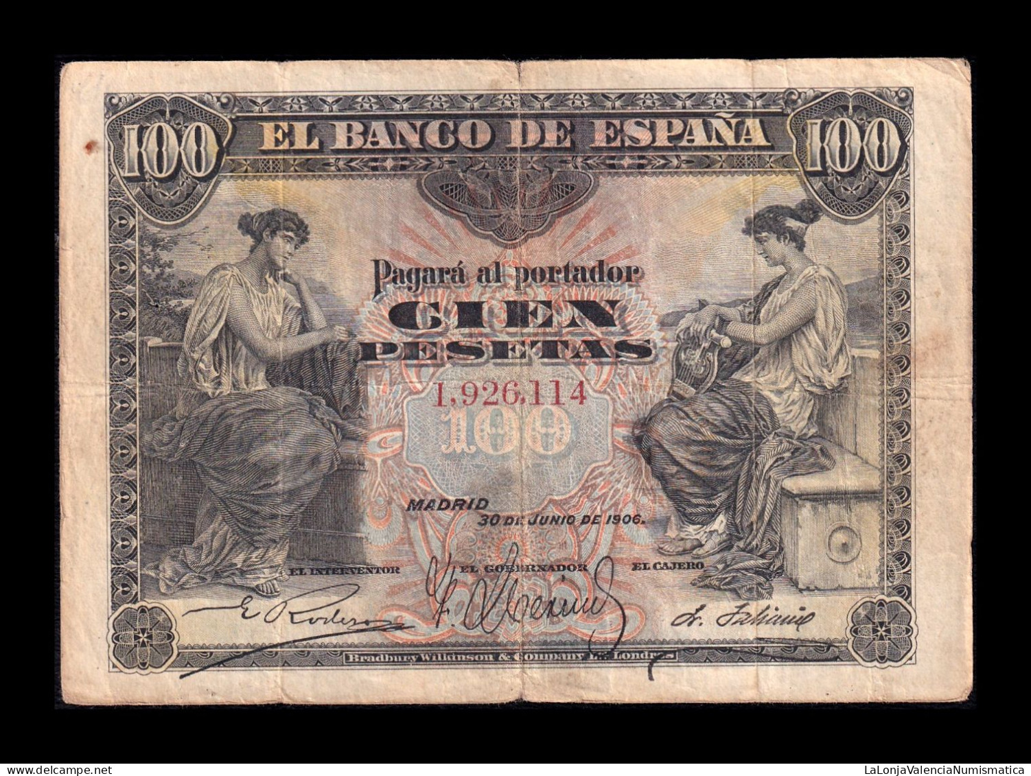 España Spain 100 Pesetas 1906 Pick 59a Sin Serie Bc/Mbc F/Vf - 100 Peseten