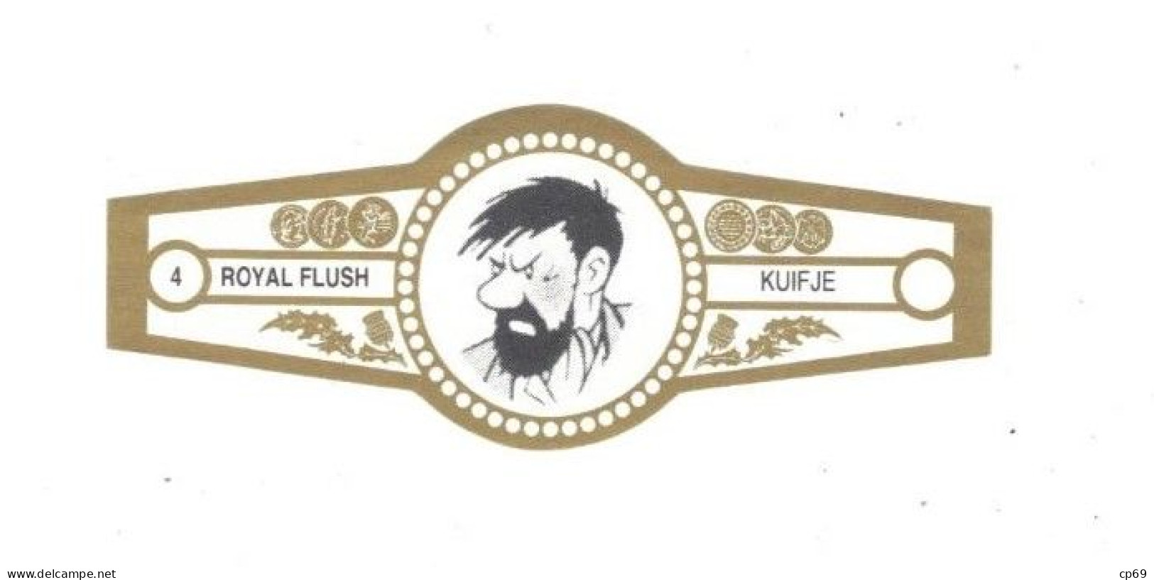 4) Bague De Cigare Série Tintin Blanche Dorée Royal Flush Kuifje Capitaine Haddock En Superbe.Etat - Oggetti Pubblicitari