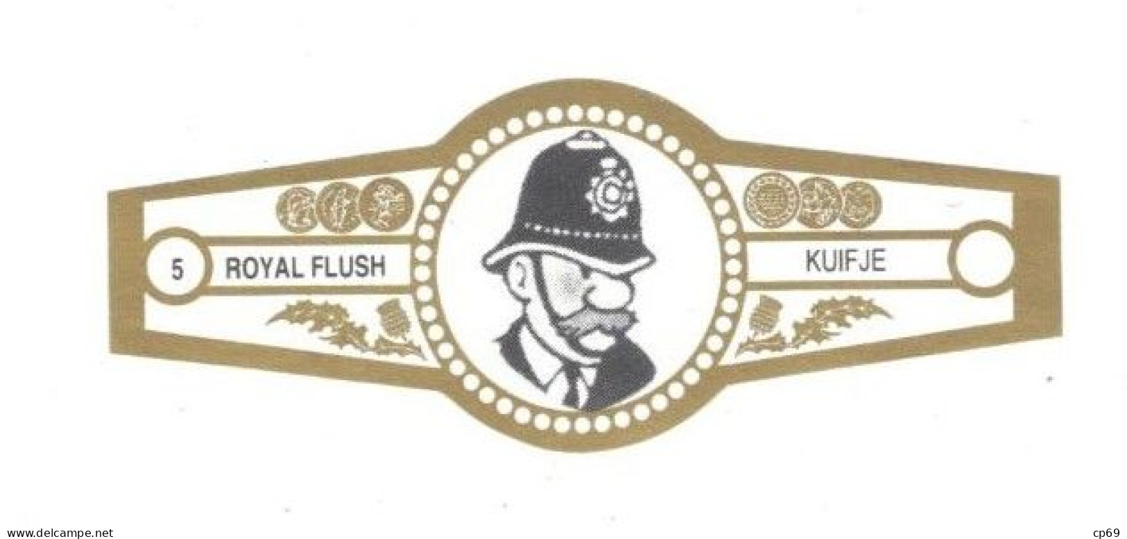 5) Bague De Cigare Série Tintin Blanche Dorée Royal Flush Kuifje Agent De Police En Superbe.Etat - Advertisement
