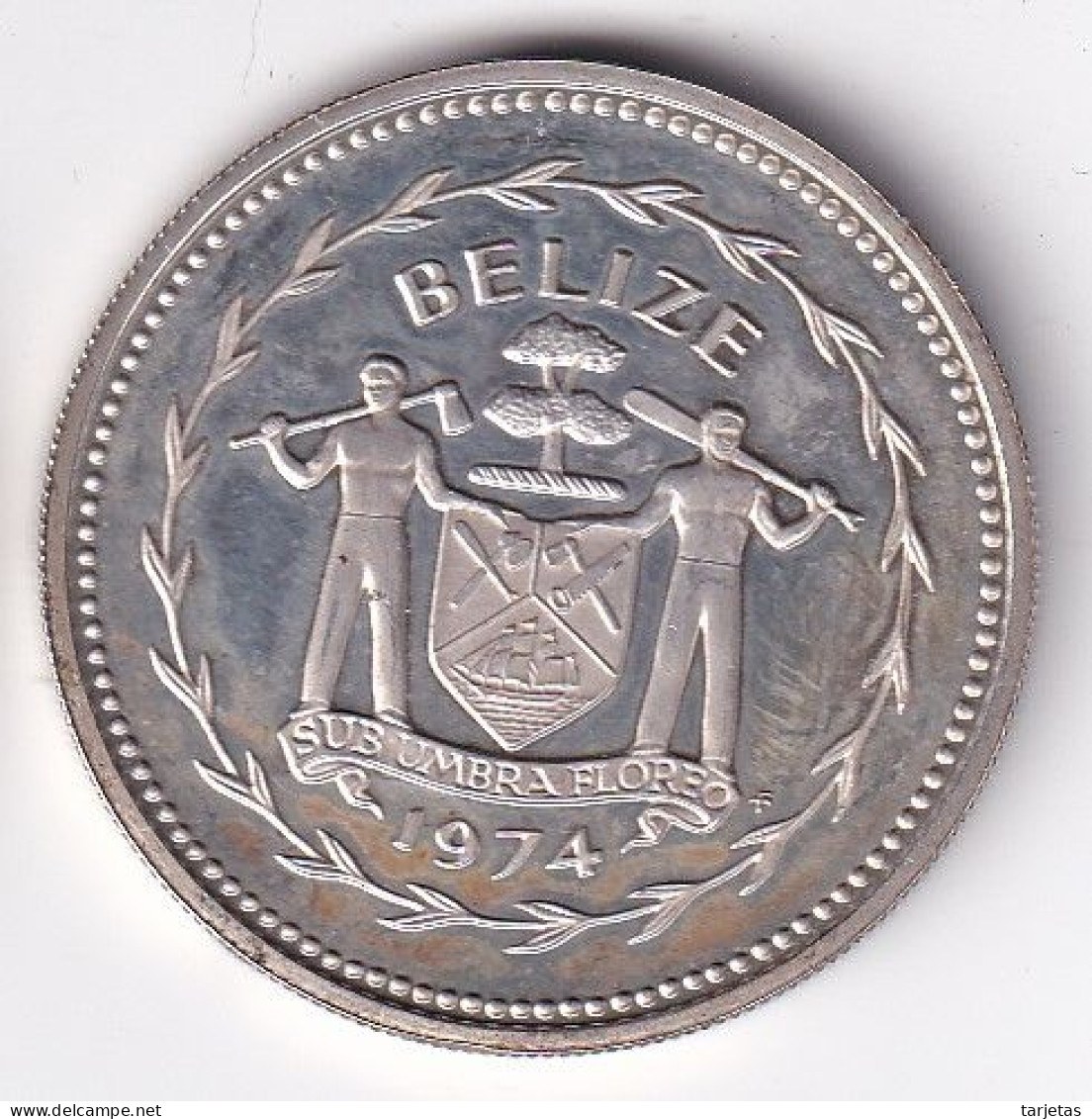 MONEDA DE PLATA DE BELIZE DE 5 DOLLARS DEL AÑO 1974 SILVER-ARGENT (TUCAN) - Belize