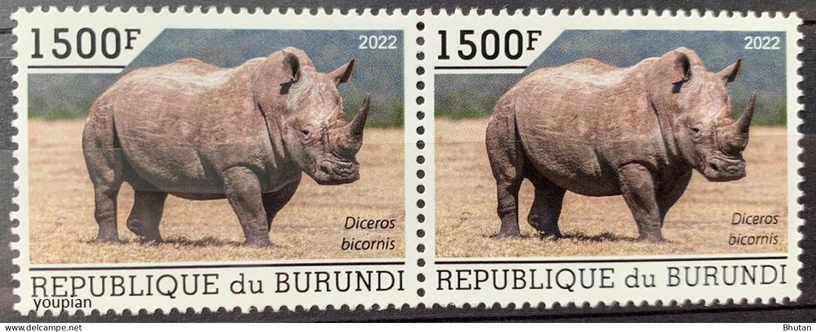 Burundi 2022, Rhinocerus, MNH Stamps Strip - Unused Stamps