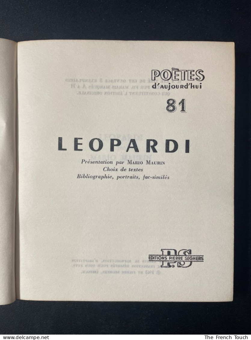 LEOPARDI - COLLECTION POETES D'AUJOURD'HUI N°81 - Franse Schrijvers