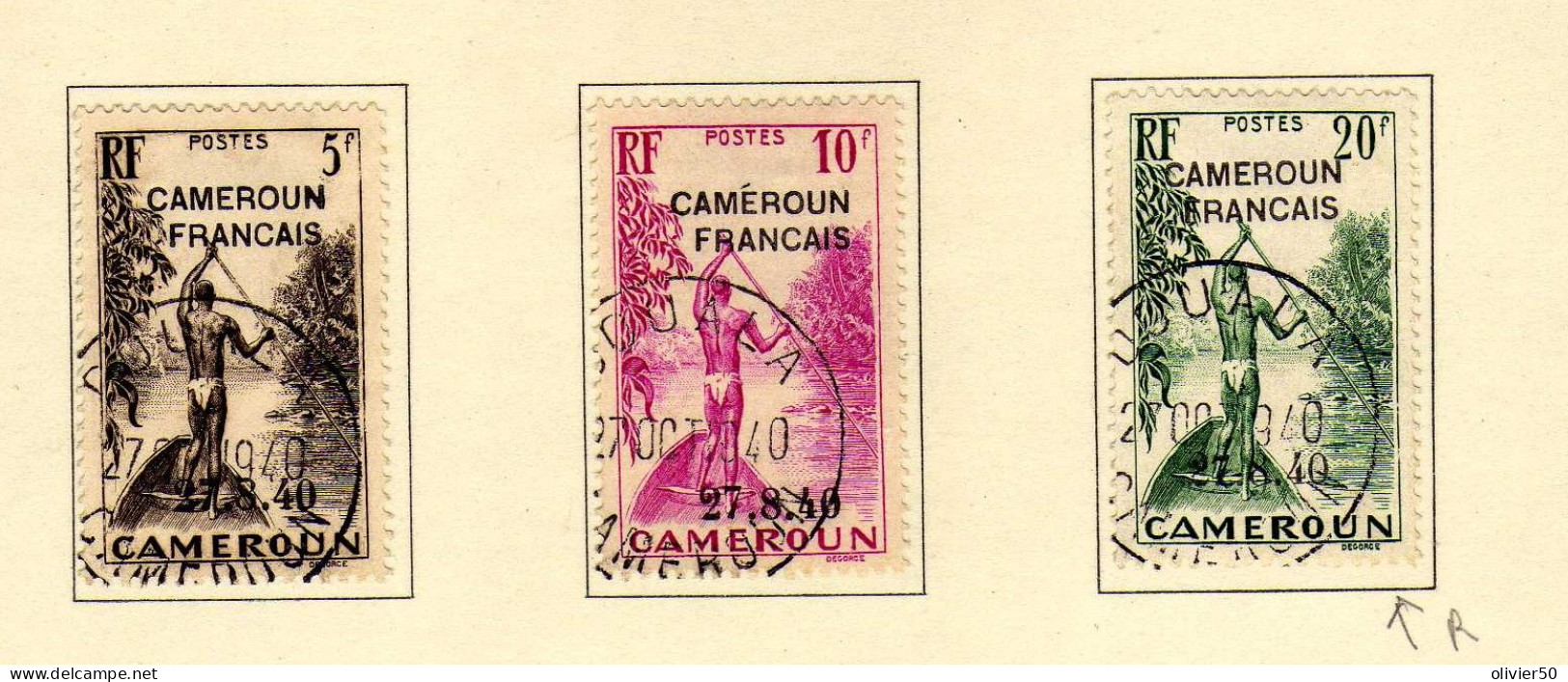 Cameroun - (1940)  - Timbres  Pirogue Surcharges CAMEROUN FRANCAIS 27.8.40 . Obliteres  Premier Jour - Oblitérés