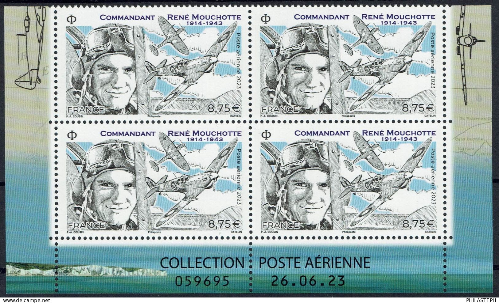 FRANCE  2023 - Bloc De 4 Daté -  Commandant René Mouchotte (1914-1943) - Issu Du Feuillet De 10 Timbres - YT 95a Neuf ** - Airmail