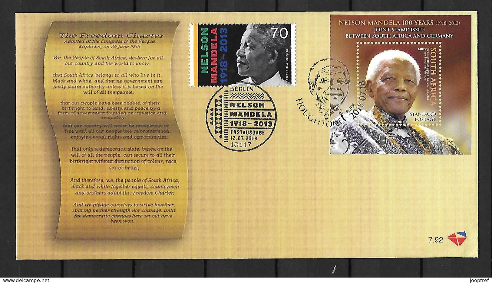 VERY RARE 2018 Joint South Africa And Germany: MIXED FDC WITH BLOCK+STAMP: Nelson Mandela - Emissions Communes