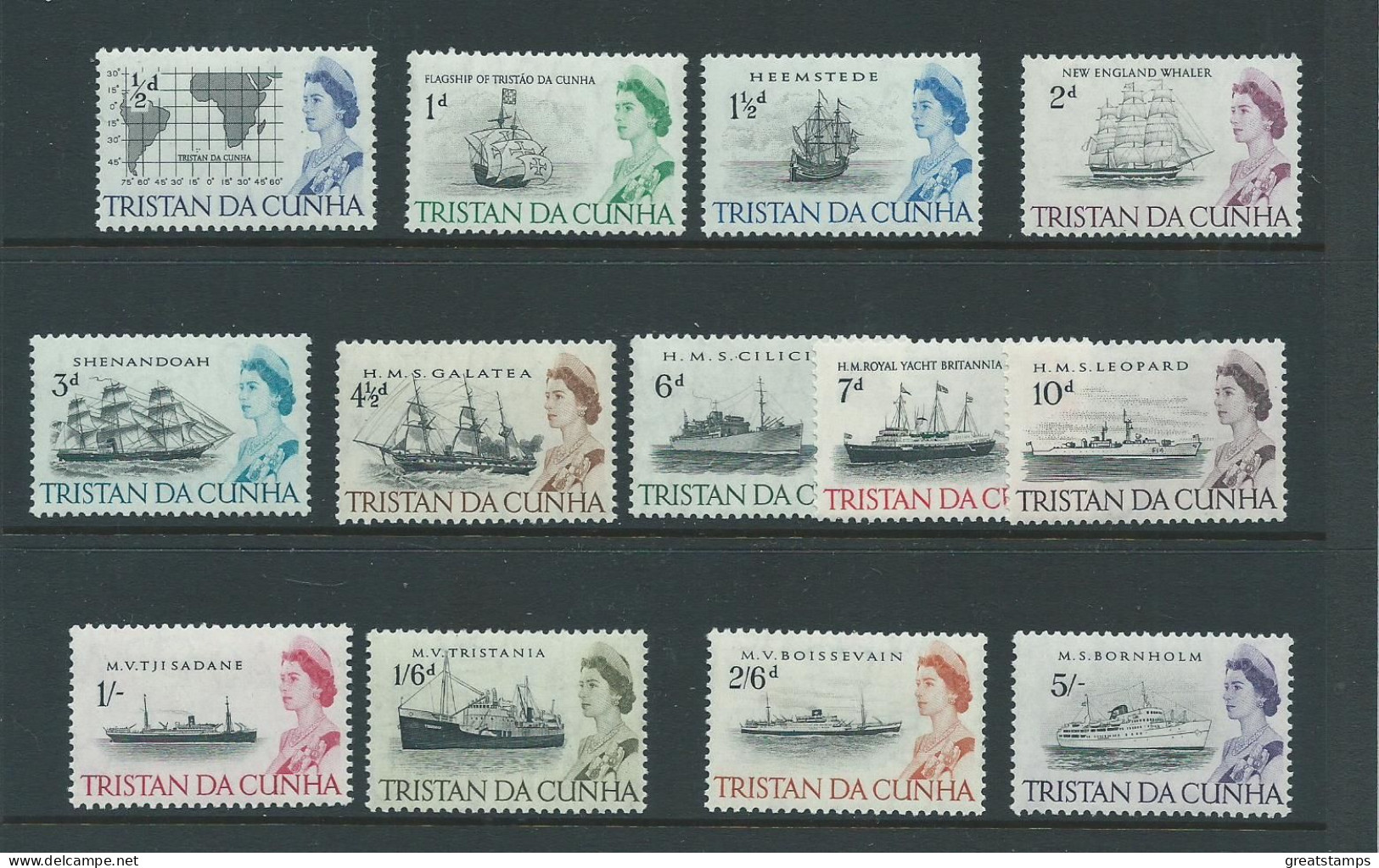 Tristan Da Cunha Ship Range Post Office Fresh To 5/-  Mnh  Superb Condition 1971 Qe2 Sg71 / Sg83 - Tristan Da Cunha